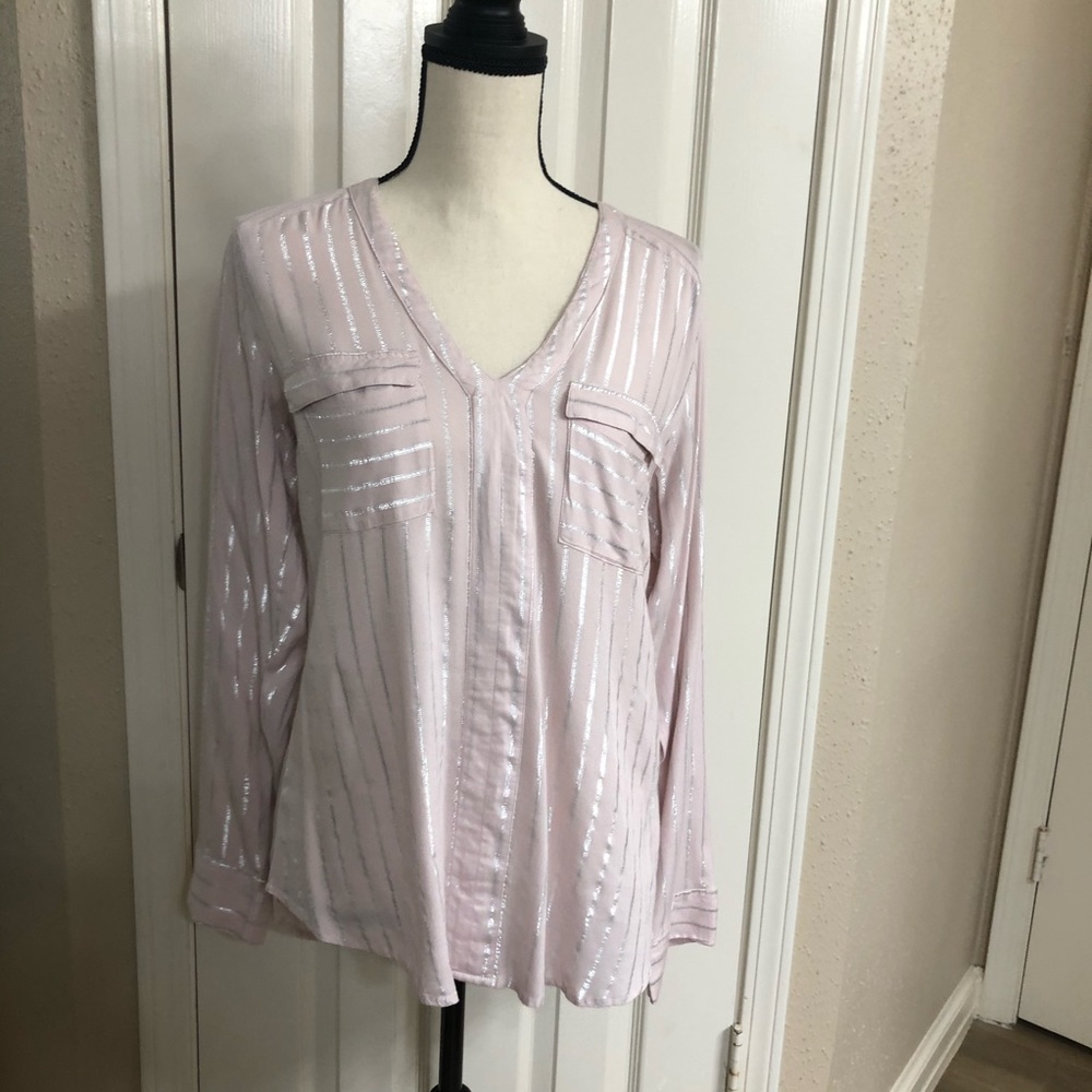 Express VNeck Pink and Silver Blouse Sz L
